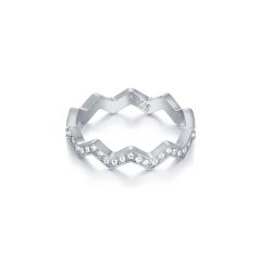 Zig Zag Stackable Ring with Swarovski Crystals  Rhodium Plated