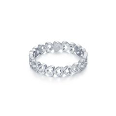 Heart Linked Stackable Ring Rhodium Plated