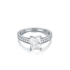 Attract Emerald Cut CZ Solitaire Ring with Swarovski Crystals Rhodium Plated