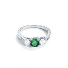 Attract Trilogy Ring with Emerald and Clear Cubic Zirconia Rhodium Plated