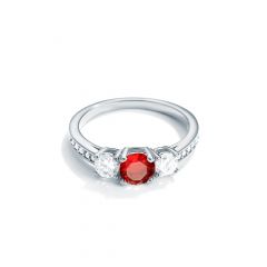Attract Trilogy Ring with Ruby and Clear Cubic Zirconia Rhodium Plated