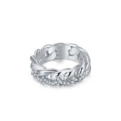 Gourmette links Ring with Swarovski Crystals Rhodium Plated