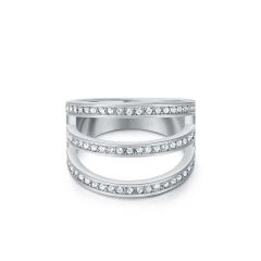 Triple Striped Statement Ring with Swarovski Crystals Rhodium Plated