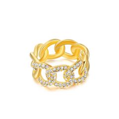 Gourmette links Statement Ring with Swarovski Crystals Gold Plated