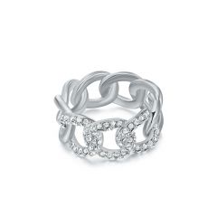 Gourmette links Statement Ring with Swarovski Crystals Rhodium Plated