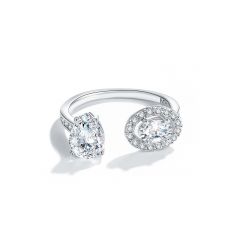 Oval Halo Open Ring with Cubic Zirconia Rhodium Plated
