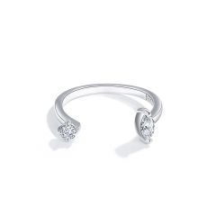 Baby Marquise Round CZ Open Ring Rhodium Plated