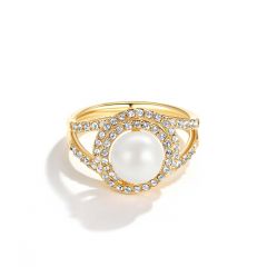 Origin Loop Pearl Ring with White Crystal Pearl Gold Plated