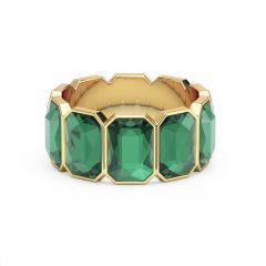 Octagon Band Ring Emerald Crystals Gold Plated