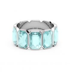 Octagon Band Ring Light Turquoise Crystals Rhodium Plated