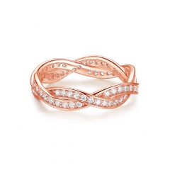 Love Eternal Braided Pave Zirconia Ring Sterling Silver Rose Gold Plated