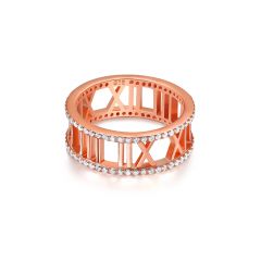 Chronograph Ring in Sterling Silver with Cubic Zirconia Rose Gold Plated
