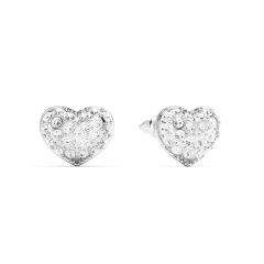Alana Heart Stud Earrings Clear Crystals Rhodium Plated
