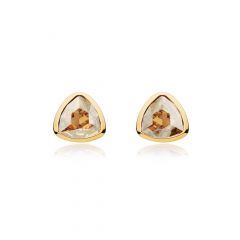 MYJS Trillion Brief Stud Earrings with Golden Shadow Swarovski® Crystals Gold Plated
