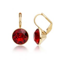 Bella Earrings with 4 Carat Ruby Crystals Gold Plated