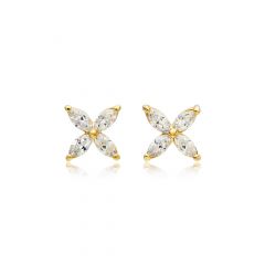 Victoria Flower Marquise CZ Stud Earrings Gold Plated
