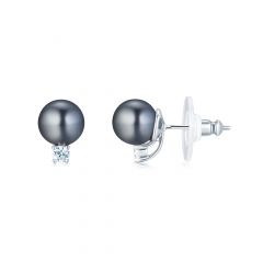 Tricia Pearl Stud Earrings with Dark Grey Swarovski® Crystal Pearls Rhodium Plated