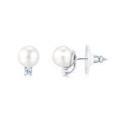 Tricia Pearl Stud Earrings with White Swarovski® Crystal Pearls Rhodium Plated