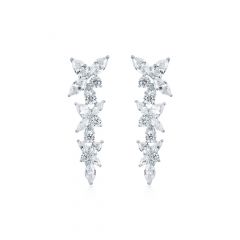 Victoria Cluster Drop Earrings with Cubic Zirconia Rhodium Plated