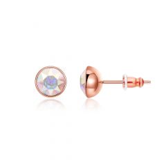 Signature Stud Earrings with Carat Aurore Boreale Swarovski Crystals 3 Sizes Rose Gold Plated