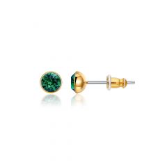 Signature Stud Earrings with Carat Emerald Swarovski Crystals 3 Sizes Gold Plated