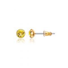 Signature Stud Earrings with Carat Light Topaz Swarovski Crystals 3 Sizes Gold Plated