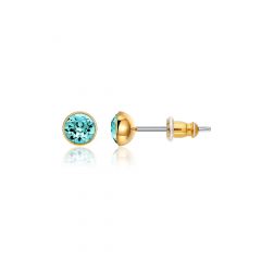Signature Stud Earrings with Carat Light Turquoise Swarovski Crystals 3 Sizes Gold Plated