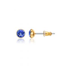 Signature Stud Earrings with Carat Sapphire Swarovski Crystals 3 Sizes Gold Plated