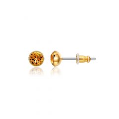Signature Stud Earrings with Carat Topaz Swarovski Crystals 3 Sizes Gold Plated