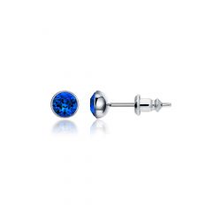 Signature Stud Earrings with Carat Capri Blue Swarovski Crystals 3 Sizes Rhodium Plated