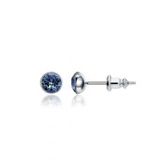 Signature Stud Earrings with Carat Denim Blue Swarovski Crystals 3 Sizes Rhodium Plated