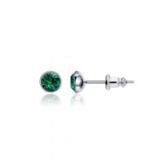 Signature Stud Earrings with Carat Emerald Swarovski Crystals 3 Sizes Rhodium Plated