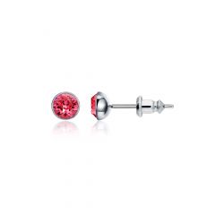 Signature Stud Earrings with Carat Indian Pink Swarovski Crystals 3 Sizes Rhodium Plated
