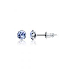 Signature Stud Earrings with Carat Light Sapphire Swarovski Crystals 3 Sizes Rhodium Plated