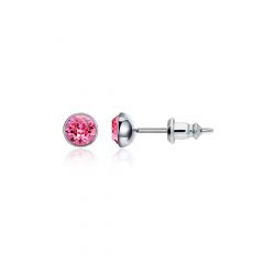 Signature Stud Earrings with Carat Rose Swarovski Crystals 3 Sizes Rhodium Plated
