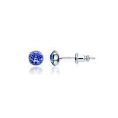 Signature Stud Earrings with Carat Sapphire Swarovski Crystals 3 Sizes Rhodium Plated