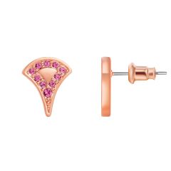 Peacock Tail Stud Earrings w Rose Swarovski Crystals Rose Gold Plated
