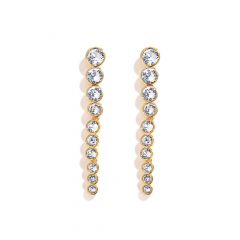Tennis Cascade Drop Earrings with Clear Swarovski Crystals Gold Plated