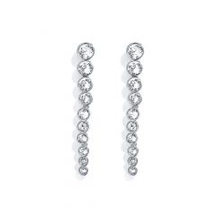 Tennis Cascade Drop Earrings with Clear Swarovski Crystals Rhodium Plated