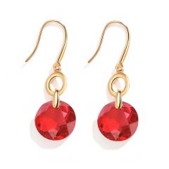 Bella O Drop Earrings with Scarlet Crystals Gold Plated
