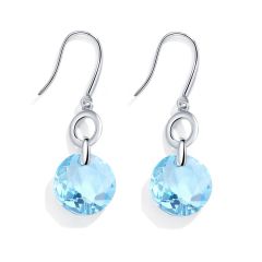 Bella O Drop Earrings with Swarovski Aquamarine Crystals Rhodium Plated
