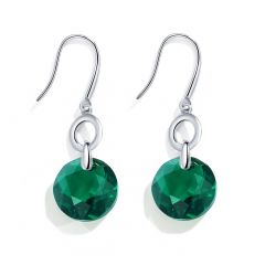 Bella O Drop Earrings with Emerald Crystals Silver Plated