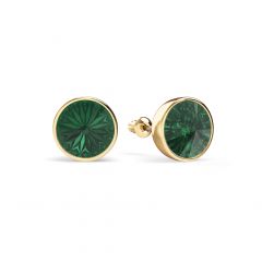 Statement Mix Stud Carrier Earrings Emerald Crystals Gold Plated