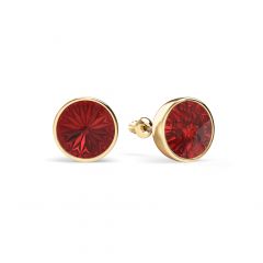 Statement Mix Stud Carrier Earrings Ruby Crystals Gold Plated