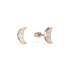 Petite Half Moon Stud Earrings Clear Crystals Rose Gold Plated