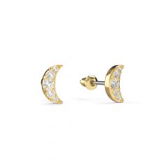 Petite Half Moon Stud Earrings Clear Crystals Gold Plated