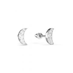 Petite Half Moon Stud Earrings Clear Crystals Rhodium Plated