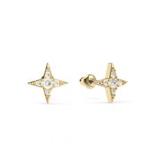 Petite Compass Star Stud Earrings Clear Crystals Gold Plated
