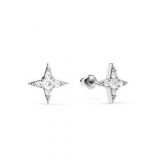 Petite Compass Star Stud Earrings Clear Crystals Rhodium Plated