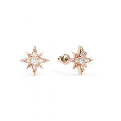Petite 8 Point Star Stud Earrings Clear Crystals Rose Gold Plated